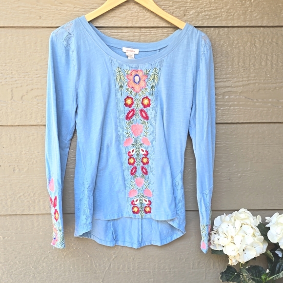 Sundance blue floral embroidered cotton long sleeve top S Small - Picture 2 of 10